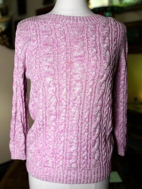 Lands' End Pink Cable-Knit Scoop Neck Sweater